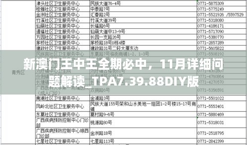 新澳門王中王全期必中，11月詳細問題解讀_TPA7.39.88DIY版