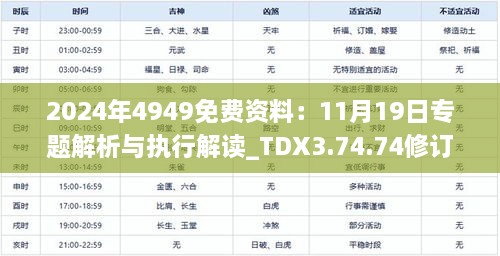 2024年4949免費資料：11月19日專題解析與執(zhí)行解讀_TDX3.74.74修訂版