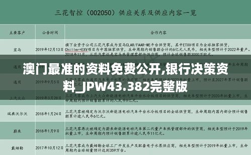 澳門最準的資料免費公開,銀行決策資料_JPW43.382完整版