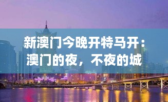 新澳門今晚開特馬開：澳門的夜，不夜的城