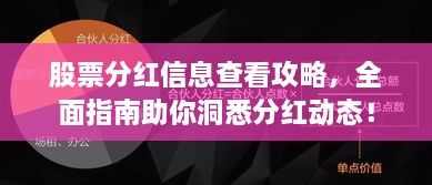 股票分紅信息查看攻略，全面指南助你洞悉分紅動(dòng)態(tài)！