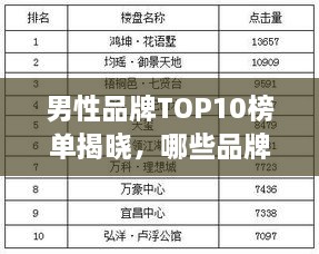 男性品牌TOP10榜單揭曉，哪些品牌獨(dú)占鰲頭？