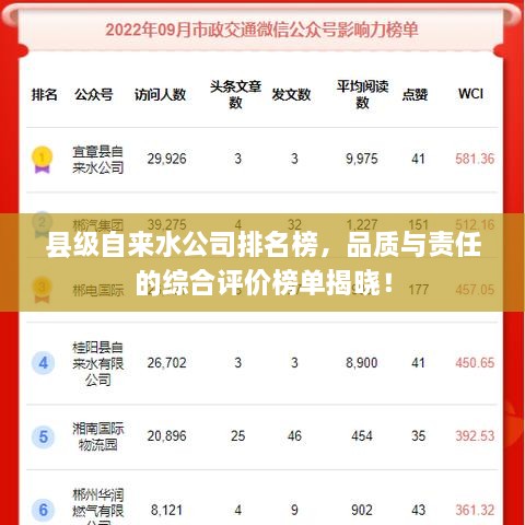 縣級自來水公司排名榜，品質(zhì)與責(zé)任的綜合評價榜單揭曉！