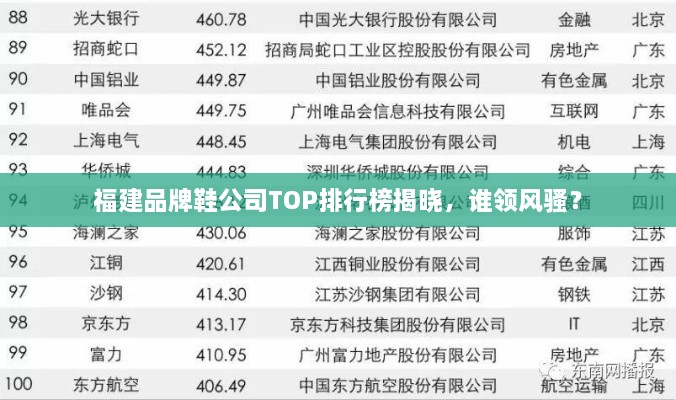 福建品牌鞋公司TOP排行榜揭曉，誰(shuí)領(lǐng)風(fēng)騷？