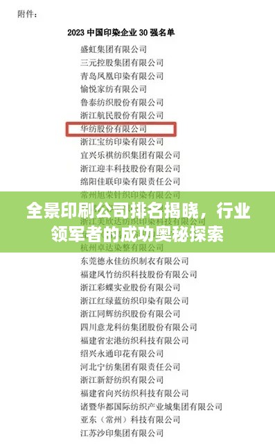 全景印刷公司排名揭曉，行業(yè)領(lǐng)軍者的成功奧秘探索